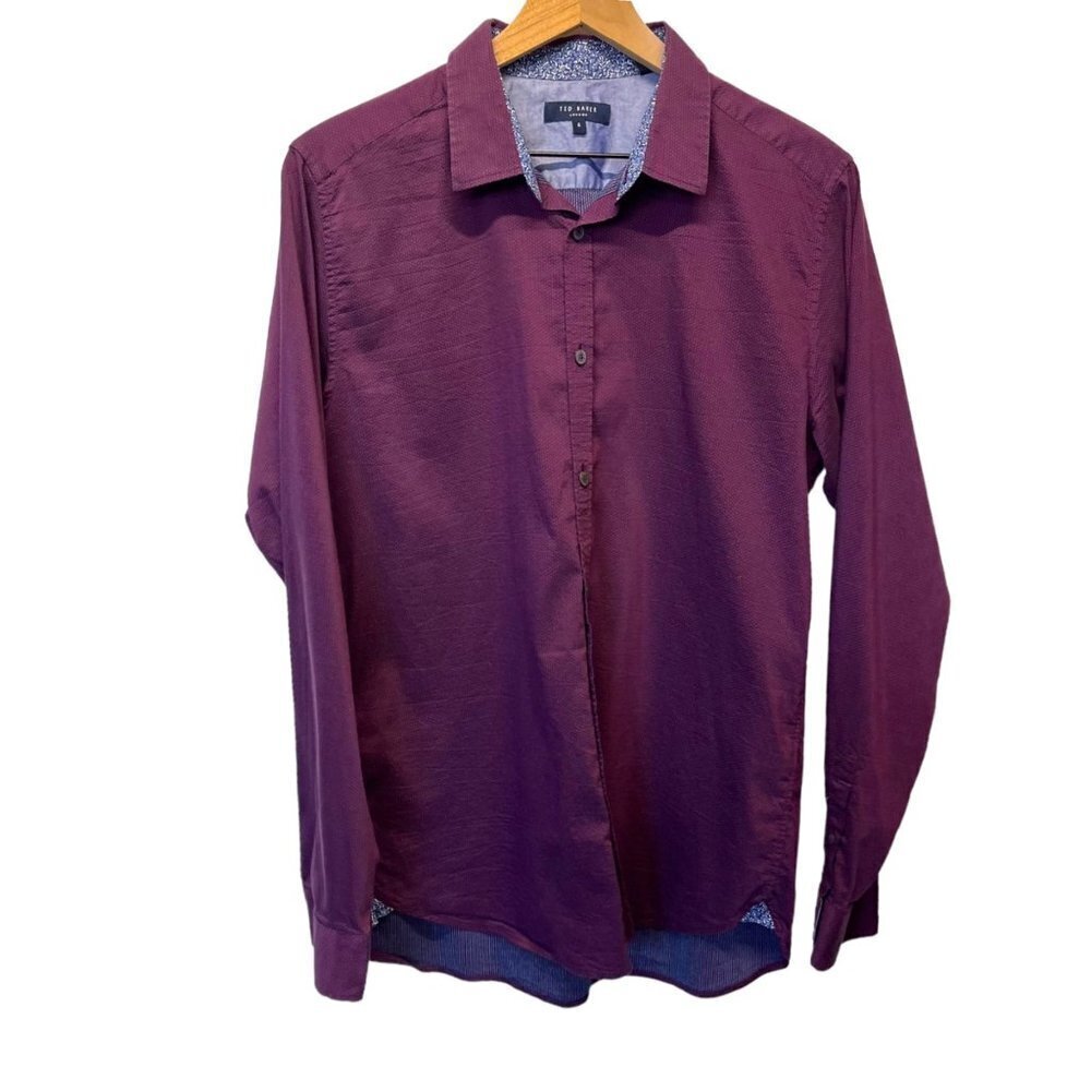 Ted Baker London Long Sleeve Shirt Size 4 Plum Maroon Burgundy Color